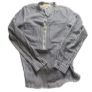Michael Kors Blue White Striped Zip Front Blouse Women’s M